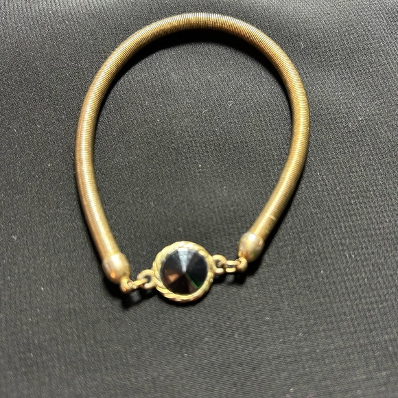 VYG Gold Tone Metal Coiled Bracelet with black accent. Unique find!! - Picture 4 of 7